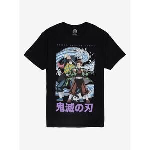 NWT Hot Topic Demon Slayer Kimetsu No Yaiba Giyu & Tanjiro Tee in Black size XL